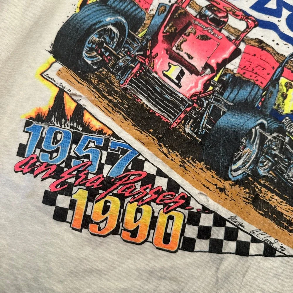Stedman Ascot Park Speedway T-Shirt Mens XL White 1990 Vintage Racing Distressed